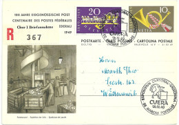 R-PK  "100 Jahre Eidg. Post"   Chur - Wädenswil  (Sonderstempel Coira)         1949 - Lettres & Documents