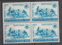INDIA, 1966,   India´s Hockey Victory In  5th Asian Games, Bangkok,  Sport, Block Of 4,  MNH, (**) - Unused Stamps