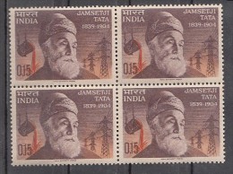 INDIA, 1965,  Jamesetji Tata, Industralist, Molten Steel, Electricity Pylons, Energy, Mineral,  Block Of 4, MNH, (**) - Neufs