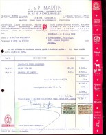 Factuur Facture Brief Lettre  - Vins J & P. Martin Bruxelles 1955 - 1950 - ...