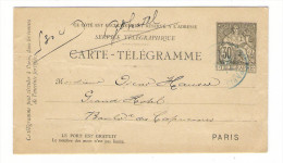 ENTIER  POSTAL  /  CARTE - TELEGRAMME  30 Ct. NOIR Type CHAPLAIN   ( Rare Cachet BLEU , à Oscar HAUSER ) - Pneumatiques
