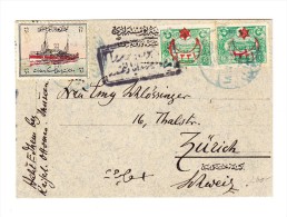 1916 - Formulat-Karte Mit Kriegsausgaben Roter Halbmond + Wohltätigkeit-Vignette Schiffsmotiv Nach Zürich CH - Storia Postale