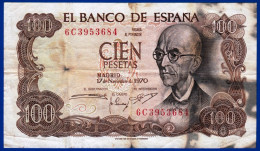 BILLET USAGE EL BANCO DE ESPANA 100 CIEN PESETAS N° 6C3953684 MADRID 17 DE NOVIEMBRE DE 1970 PAGARA AL ESPAGNE DE FALLA - 100 Peseten