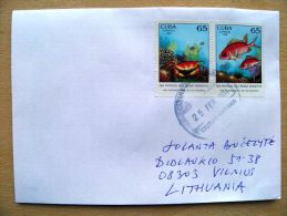 Postal Used Cover Sent  To Lithuania, 1998 Marine Life Fishes Crab Coral - Brieven En Documenten