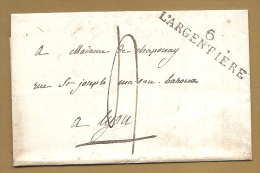 Cursive Linéaire 6 L´ARGENTIERE + Taxe Manuscrite - Pas Connaisseur - Ardéche - 1801-1848: Precursores XIX