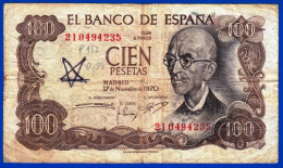 BILLET USAGE EL BANCO DE ESPANA 100 CIEN PESETAS N° 21 0494235 MADRID 17 DE NOVIEMBRE DE 1970 PAGARA AL ESPAGNE DE FALLA - 100 Peseten