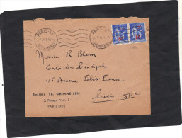 Yvert  482 X 2 Paire Paix Surchargé Cachet  Flamme Paris 55  Sur Lettre - Covers & Documents