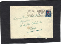 Yvert  485 Paix Surchargé Cachet  Flamme Paris RP Départ 1941 Seul Sur Lettre - Covers & Documents