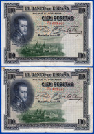 2 BILLETS EN SUIVANT EL BANCO DE ESPANA 100 CIEN PESETAS N°F6,493,668 ET F6,493,669 MADRID 1° DE JULIO DE 1925 ESPAGNE - 100 Peseten