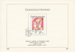 Czechoslovakia / First Day Sheet (1986/22d) Praha: Karel Svolinsky (1896-1986) "Clown" (1985) - Circus