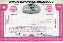 X CERTIFICATO AZIONARIO PENN CENTRAL COMPANY 1975  100 SHARES STOCK - Bahnwesen & Tramways