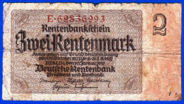 BILLET MONNAIE TRES USAGE ALLEMAGNE DEUTCHLAND GERMANIE DEUTSCHE RENTENBANK 2 ZWEI RENTENMARK BERLIN 30 JANVIER 1937 - Other & Unclassified