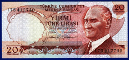 1 BILLET MONNAIE NEUF TÜRKIYE CUMHURIYET MERKEZ BANKASI 20 YIRMI TÜRK LIRASI N° L73 412740 - 14 OCAK 1970 - Turquie