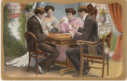 Couples Play Cards, Romance Theme, C1900s Vintage Postcard - Speelkaarten