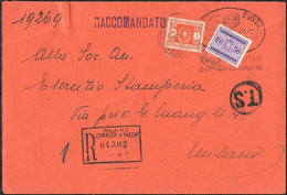 REGNO - RACCOMANDATA MILANO 7.8.1941 CON TASSA A CARICO DEL DESTINATARIO SEGNATASSE DA C. 50 + L. 1 SASSONE S40/42 - Strafport