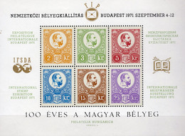 Budapest 1971 Magyar Block I/71 ** 12€ 100 Jahre Briefmarken Ungarn Stamps On Stamp #1/6 S/s Souvenir-sheet Bf EXPO - Herdenkingsblaadjes