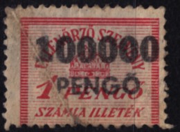 1946 Hungary - FISCAL BILL Tax - Revenue Stamp - 100000 P - Used - Steuermarken