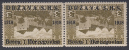 Yugoslavia, Kingdom SHS, Issues For Bosnia 1918 Mi#1 Inverted Overprint Pair Mint Hinged - Ongebruikt