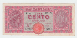 Italy 100 Lire 1944 VF+ P 75a 75 A - 100 Liras