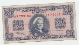Netherlands 2 1/2 Gulden 1945 VF Banknote P 71 - 2 1/2 Gulden
