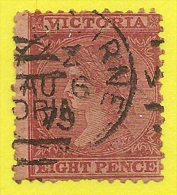 VICTORIA 1877 QV 8d Brown/pink P 12.5 SG 194 U #JX - Used Stamps