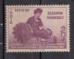 INDIA, 1963,  15th Anniv Of Declaration Of Human Rights (picture -Eleanor Roosvelt). MNH, (**) - Ongebruikt