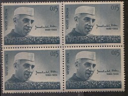 INDIA, 1964,  Jawahar Lal Nehru, Freedom Fighter, Ex Prime Minister, Mourning Issue, Block Of 4,   MNH, (**) - Neufs