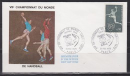 = 7ème Championnat Du Monde De Handball, 21.2.70, Premier Jour, Paris, N°1629 Enveloppe - Handball