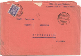 REGNO 'ZONA SPROVVISTA DI FRANCOBOLLI' SEGNATASSE C. 50 DA GENOVA 18.6.1940 A SANTIMENTO (PC) 20.6.1940 SASSONE 40 - Portomarken