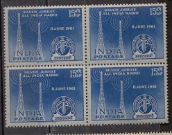 INDIA, 1961,  All India Radio, Transmitting Aerials, Science, Physics, Waves, Block Of 4,  MNH, (**) - Nuovi