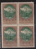 INDIA, 1961, Centenary Of Scientific Forestry, Forest View, Tree, Nature, Science, Ecosystem,  Block Of 4, MNH, (**) - Ongebruikt