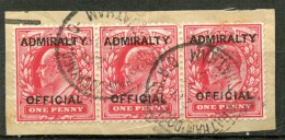 Great Britain 1903 1p King Edward VII Admiralty Overprint Issue #O73 Triple On Piece - Officials