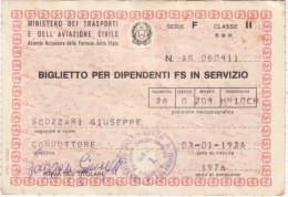 FERROVIE  DELLO STATO  /  Biglietto Di Servizio Per I Dipendenti F.S. _ Annunni Biglietterie - Europa