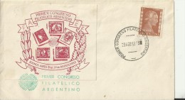 ARGENTINA 1953 - FDC BUENOS AIRES:PRIMER CONGRESO FILATELICO ARGENTINO 21/29 AGOSTO C 1 SELLO EVITA 1 C OBL 23 AGO 1953 - FDC