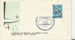 ARGENTINA 1963  - FDC JUNIN -9º CAMPEONADO MUNDIAL VUELO A VELAMUESTRA FILATELICA    C 1 SELLO DE 5,60 P. OBL16 FEB 1963 - FDC