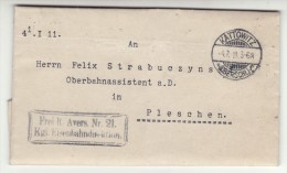 POLAND / GERMAN ANNEXATION 1911 LETTER  SENT FROM  KATOWICE TO PLESZEW - Cartas & Documentos