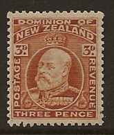 NZ 1909 3d Chestnut SG 389 LHM WN23 - Neufs