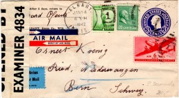 BAR 8 - ETATS-UNIS Belle Lettre Entier Postal Par Avion De Albany Pour La Suisse Avec Censure 1942 - 1941-60