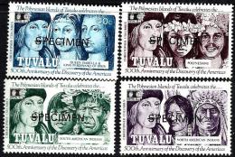 TUVALU 500th ANNIVERSARY OF DISCOVERY OF AMERICA WOMAN O/P "SPECIMEN" SET OF 4 ISSUED 1992 MINT SG? READ DESCRIPTION !! - Tuvalu