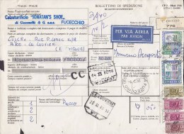 Italy Bollettino Di Spedizione Bulletin D´Expedition Via Aerea Par Avion Label FUCECCHIO 1980 Card LA LOUVIERE Belgium - Postal Parcels