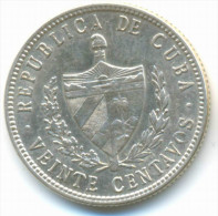 CUBA , 20 CENTAVOS 1949 AUNC SILVER COIN - Kuba