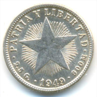 CUBA , 10 CENTAVOS 1949 AUNC SILVER COIN - Kuba