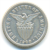 PHILIPPINES , 10 CENTAVOS 1908 S , SILVER COIN - Filippine