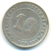 STRAITS SETTLEMENTS , 10 CENT 1910 , SILVER COIN - Colonies