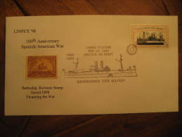 SPANISH AMERICAN WAR Maine Lincoln 1898 1998 + Poster Stamp Label Vignette Spain Colonies Area España USA - Kuba (1874-1898)