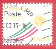 ITALIA REPUBBLICA USATO  - 2013 - Posta Italiana - Serie Ordinaria - € 0,25 - S. 3182A - 2011-20: Oblitérés