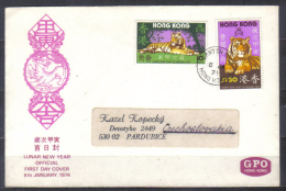 Hong Kong  FDC Mi 287-288 Lunar Year Of Tiger 1974 , Addressed To Czechoslovakia - FDC