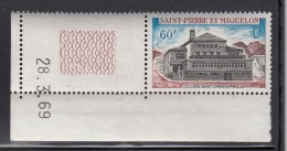 St Pierre Et Miquelon 1969 MNH Sc 388 60fr St. Christopher College, Margin Copy - Unused Stamps