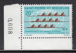 St Pierre Et Miquelon 1970 MNH Sc 399 20fr World Rowing Championships, St. Catherine, Margin Copy - Unused Stamps