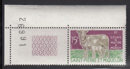 St Pierre Et Miquelon 1970 MNH Sc 404 15fr Ewe And Lamb, Margin Copy - Unused Stamps